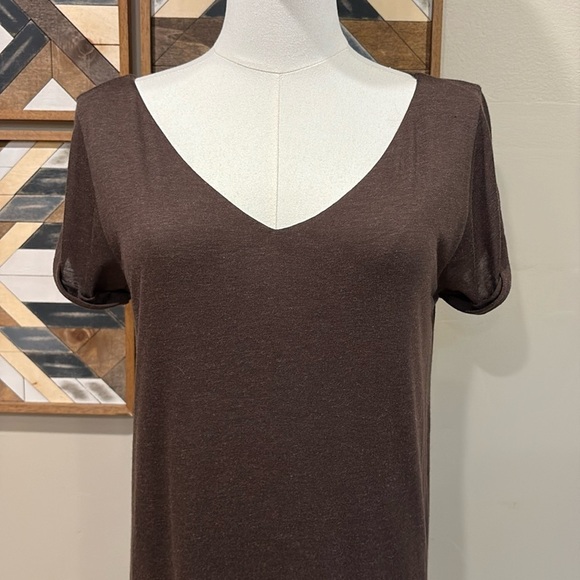 Ralph Lauren V-Neck Jersey Wool Modal Dark Brown Short Sleeve Dress Small NWT - Picture 2 of 10